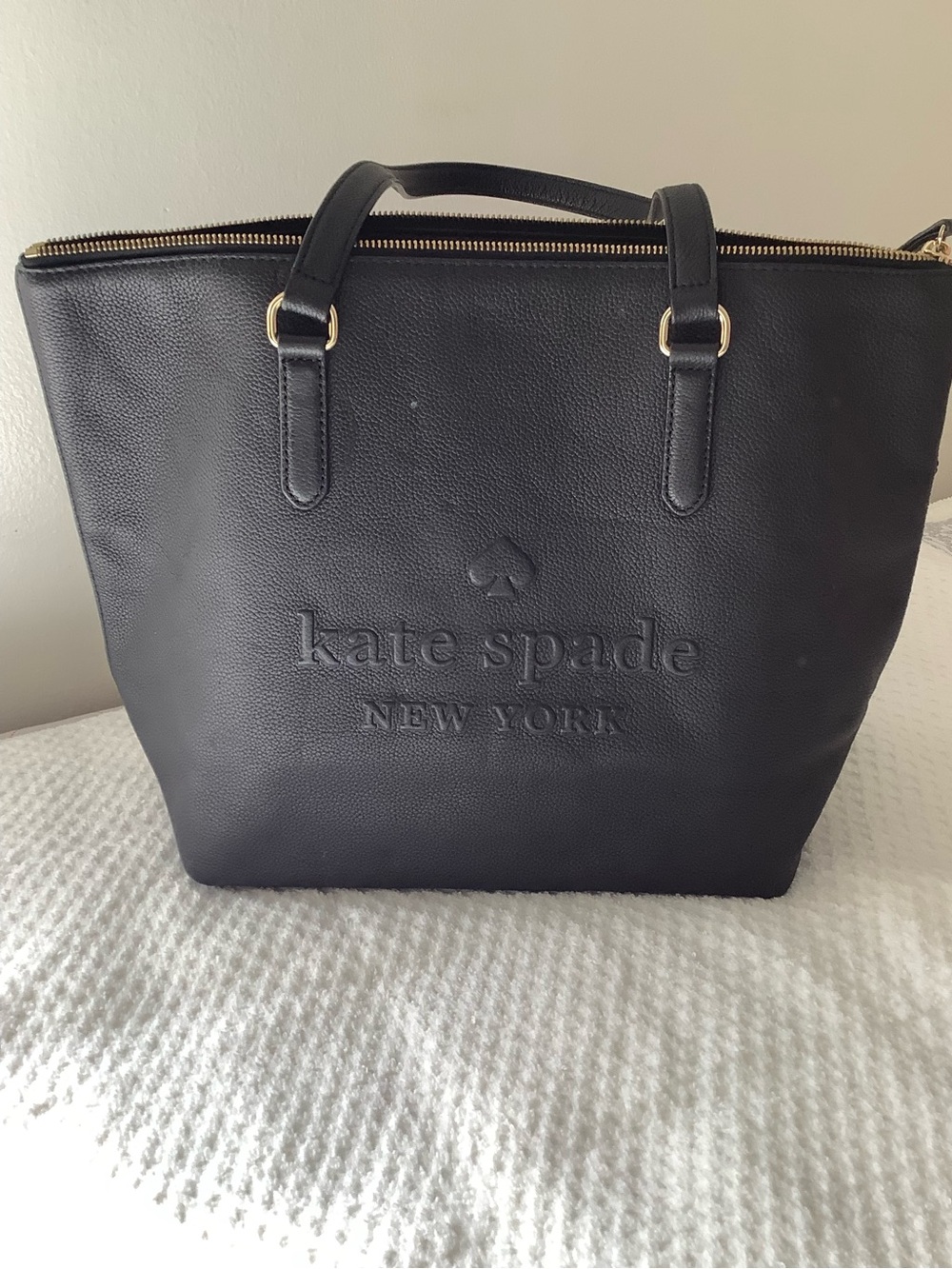 kate spade Black Embossed Leather Tote with Gold Hardware